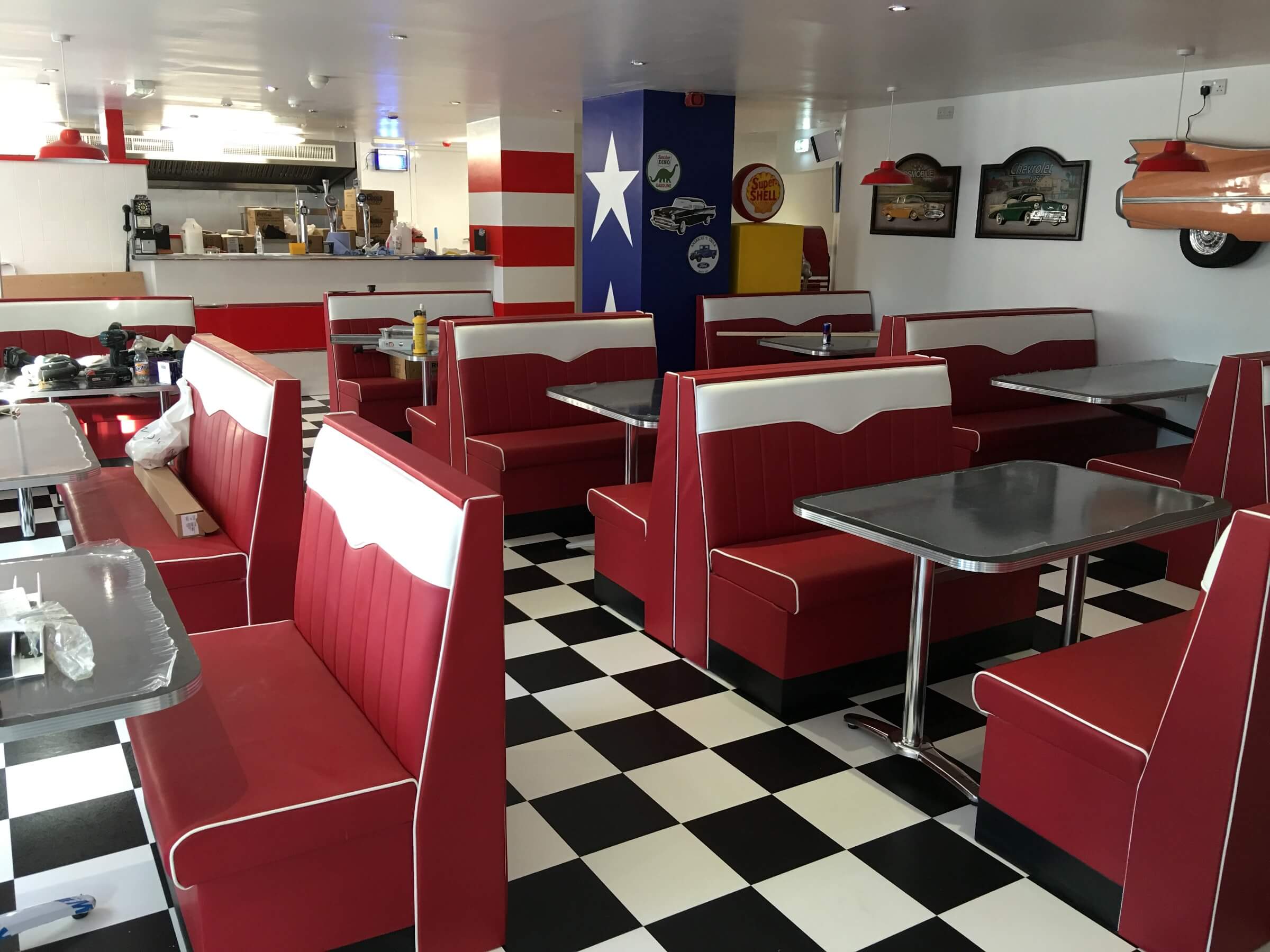 American diner, upholstery contract work, Leicester