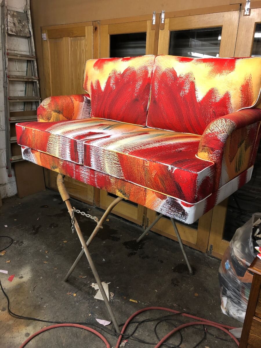 Sofa in upholstery workshop, Leicester