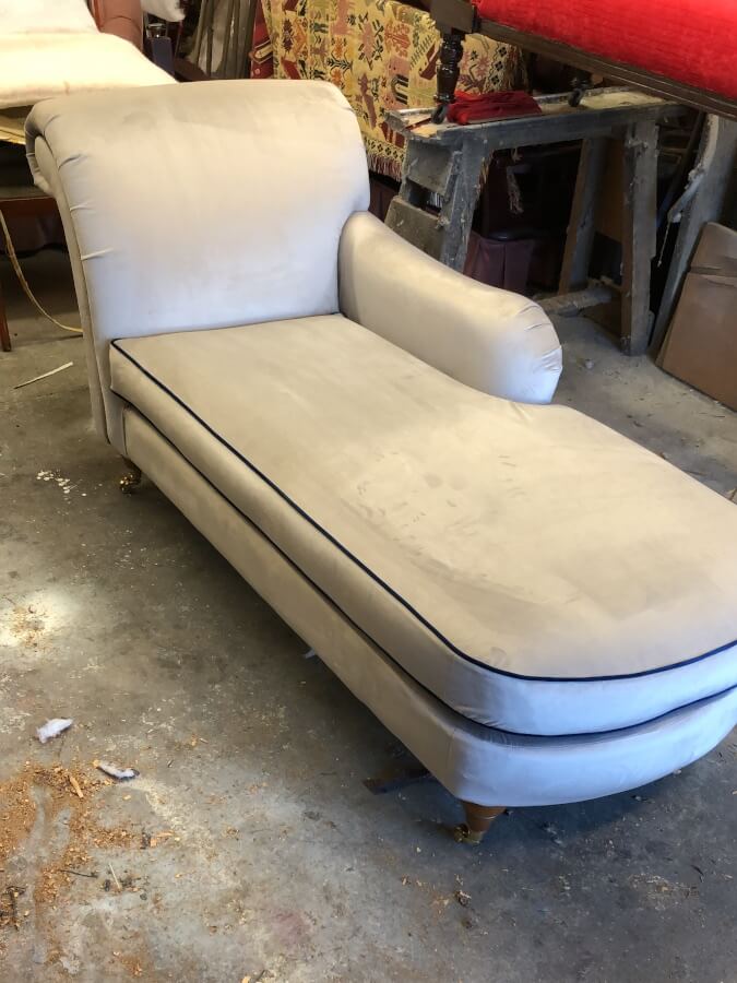 Chaise longue in upholstery workshop, Leicester