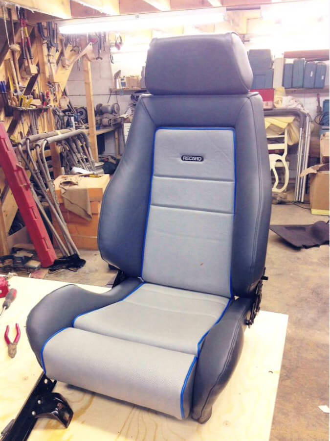 Bucket seat in upholstery workshop, Leicester